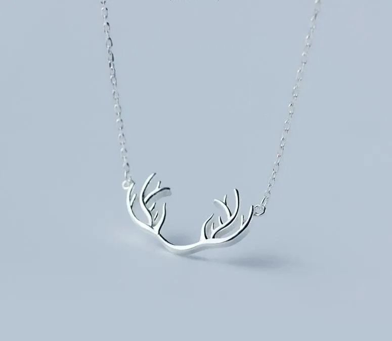 Antler necklace Silver rack deer jewelry