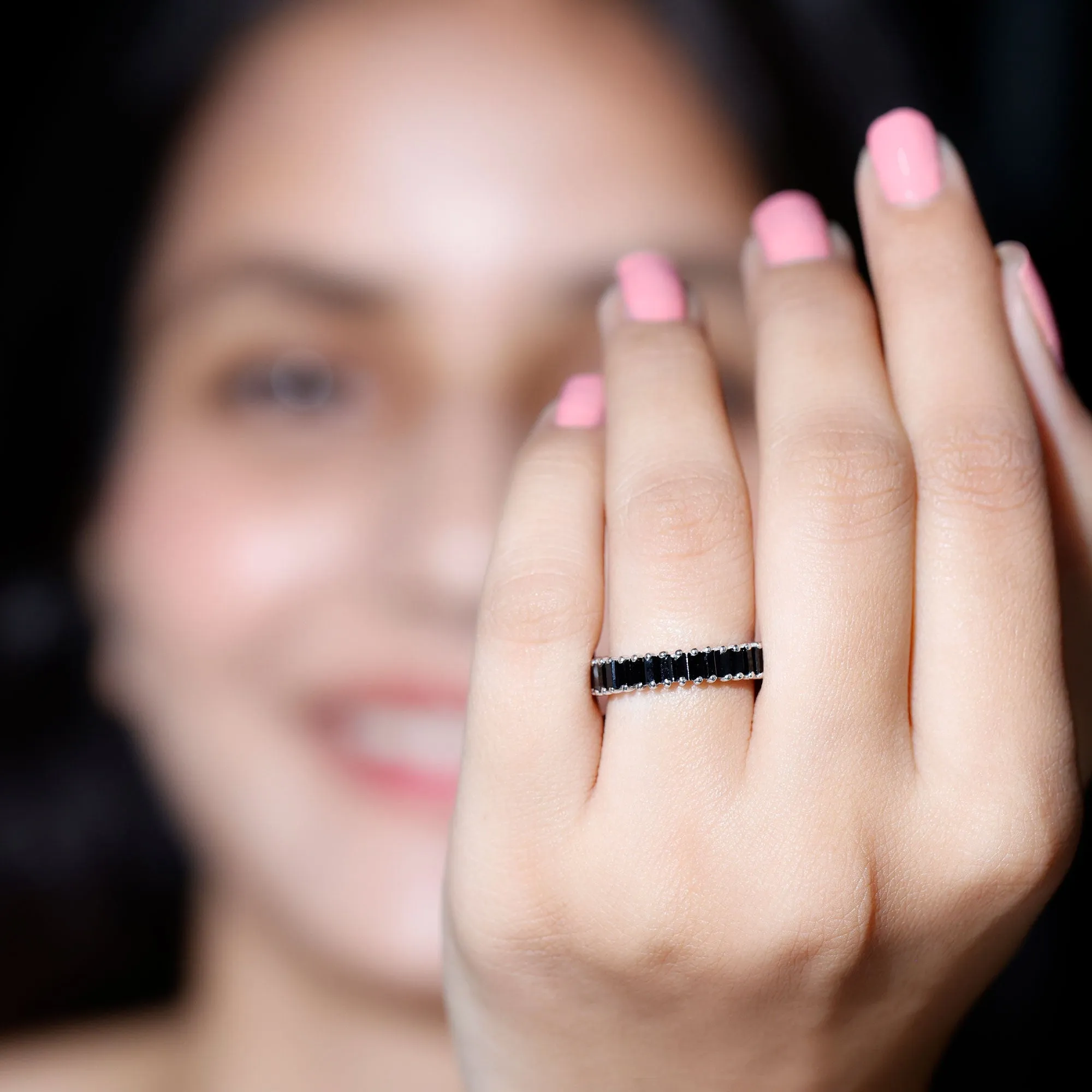 Baguette Cut Created Black Diamond Eternity Band Ring