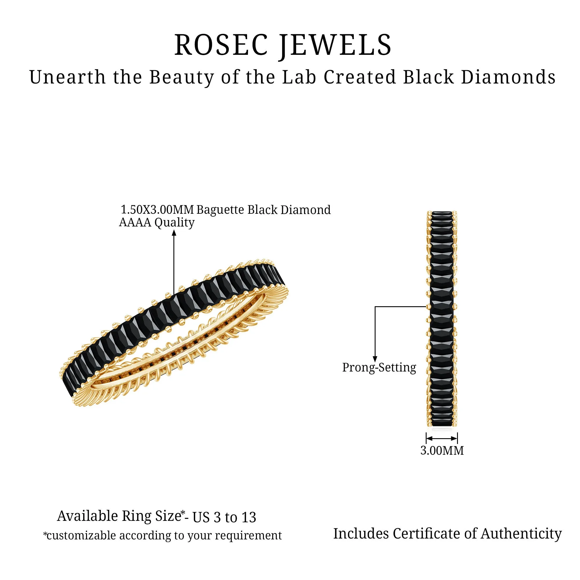 Baguette Cut Created Black Diamond Eternity Band Ring