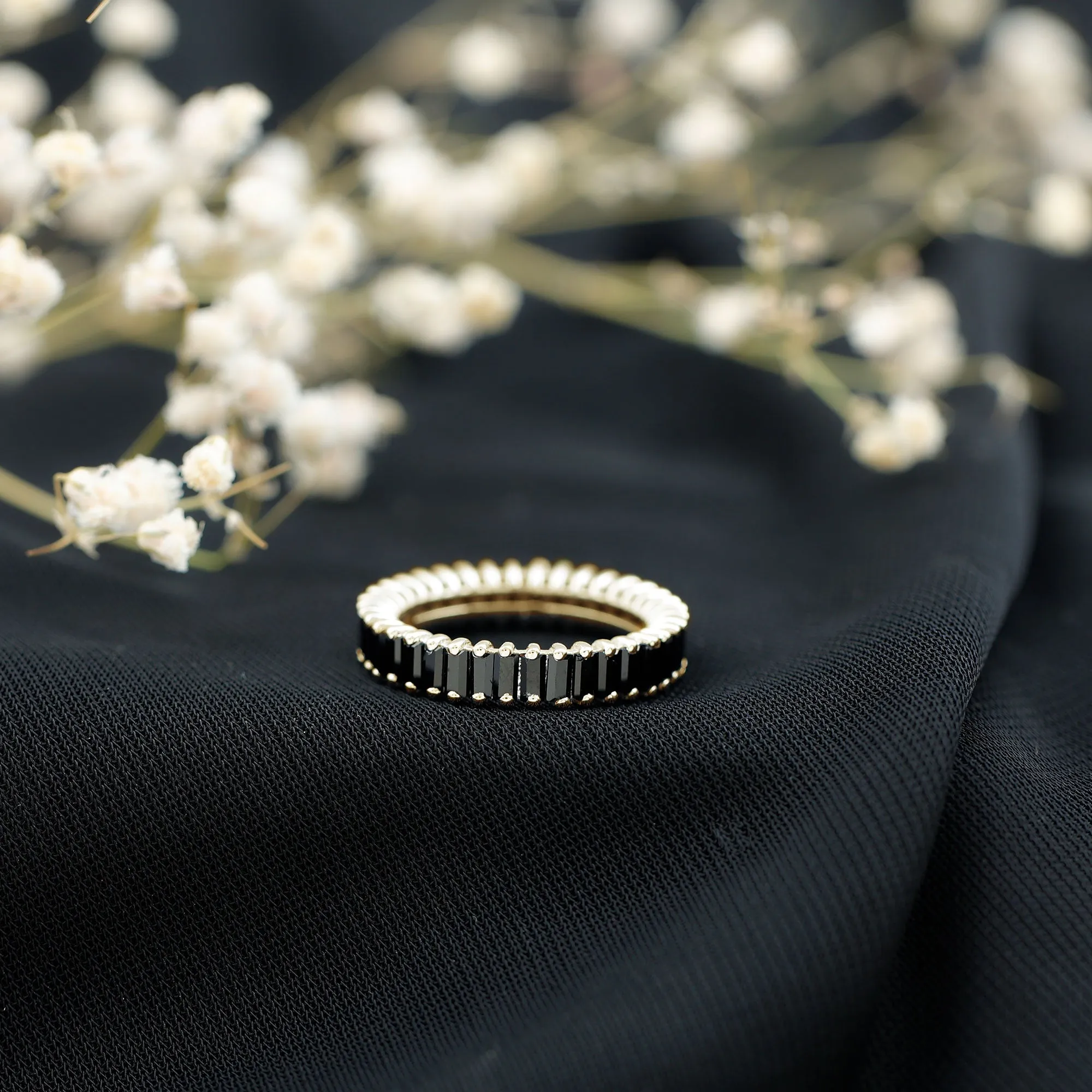 Baguette Cut Created Black Diamond Eternity Band Ring