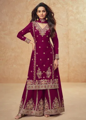 Beautific Purple Premium Chinnon Silk Wedding Palazzo Suit