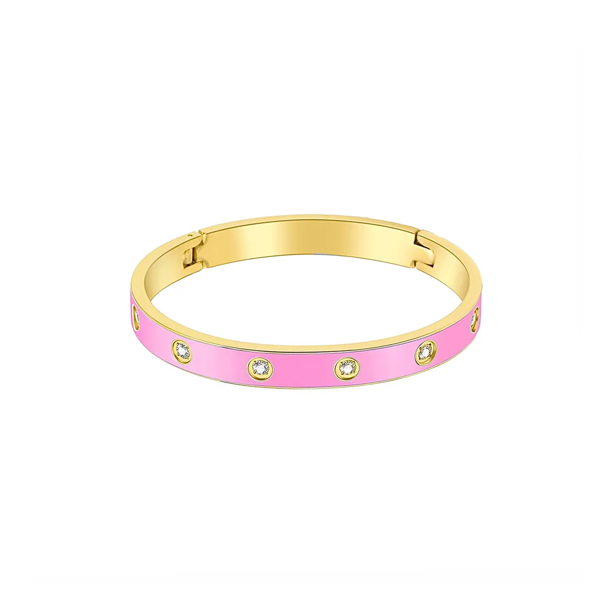 BG808EPG B.Tiff 8-Stone BARBIE Pink Enameled Gold Bangle Bracelet