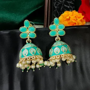 Bhavi Jewels Gold Plated Mennakari Jhumki Earrings