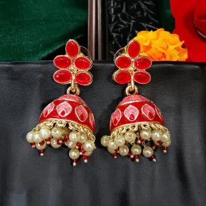 Bhavi Jewels Gold Plated Mennakari Jhumki Earrings