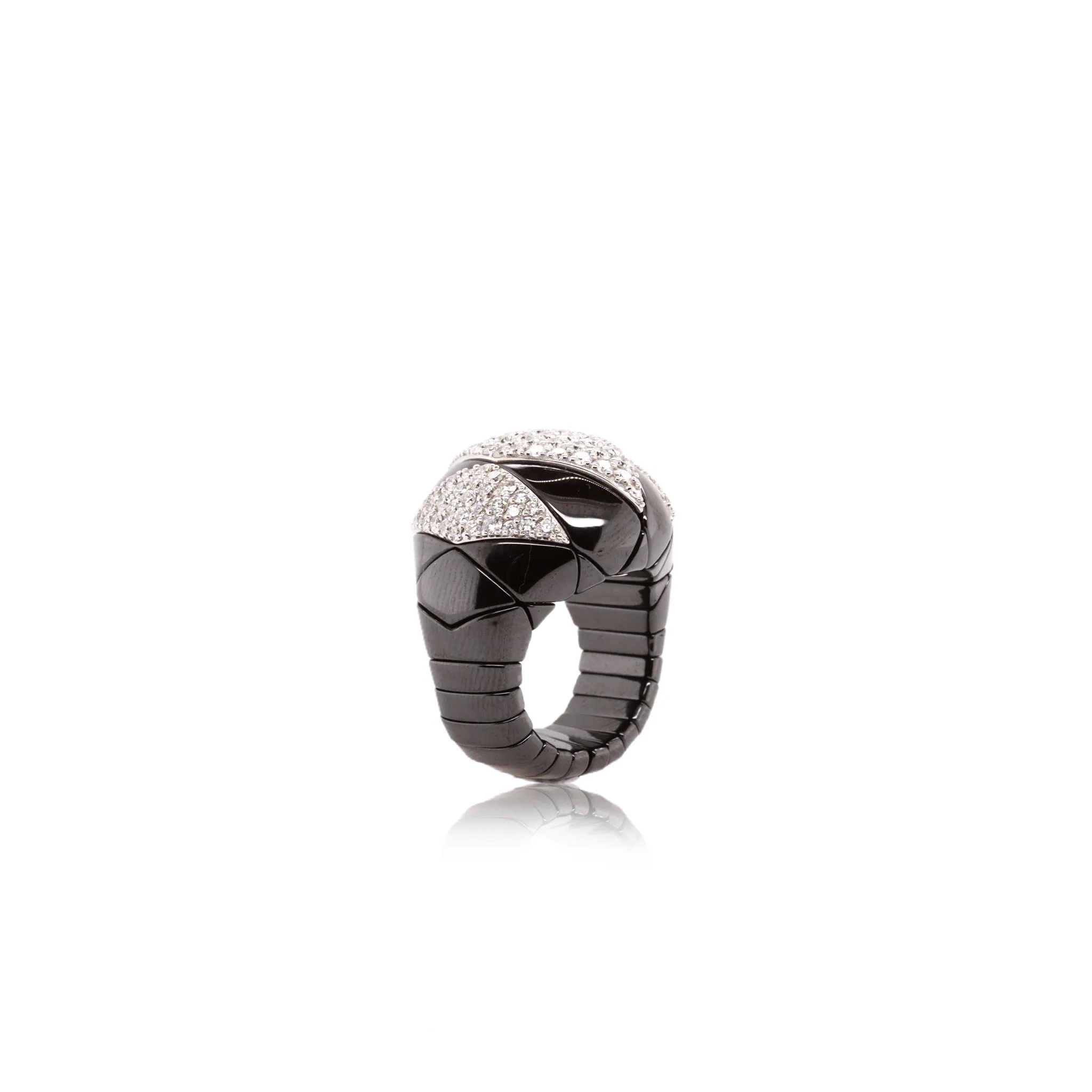 Black Ceramic Ring with 3 White Diamond Element