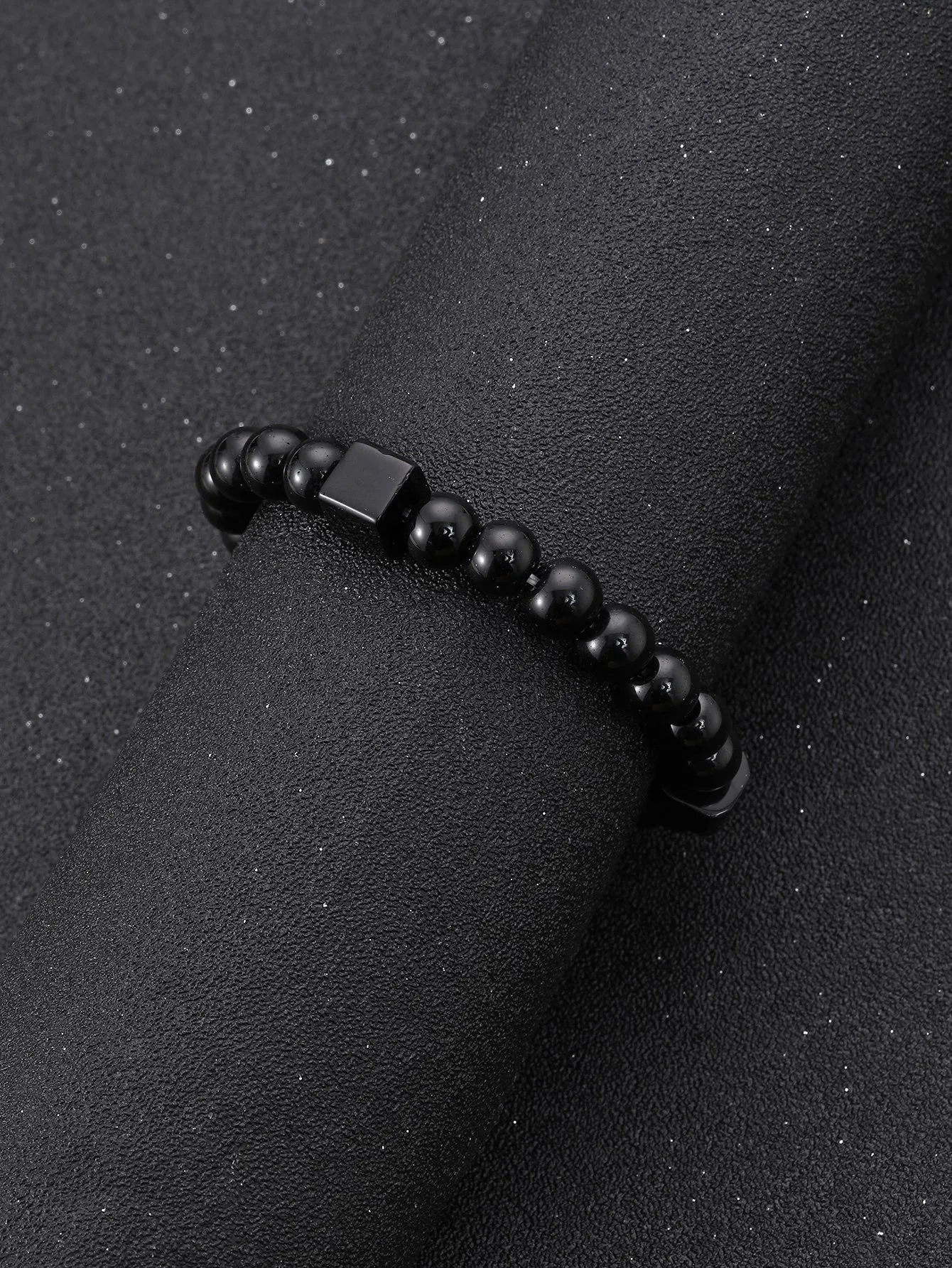 Black Cube Decor Beaded Bracelet for Women Men Stretchy Stackable Bracelets