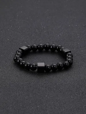 Black Cube Decor Beaded Bracelet for Women Men Stretchy Stackable Bracelets