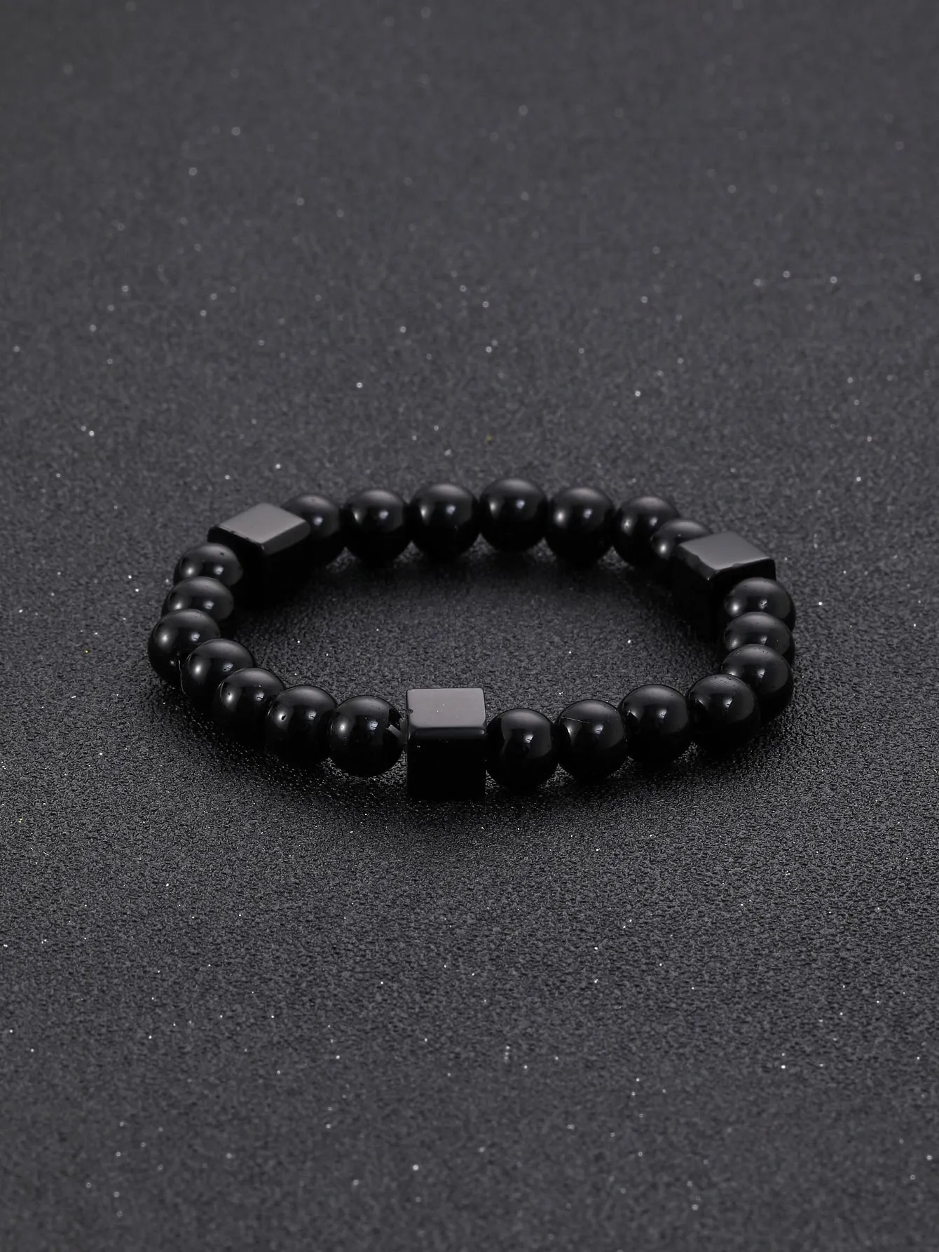 Black Cube Decor Beaded Bracelet for Women Men Stretchy Stackable Bracelets