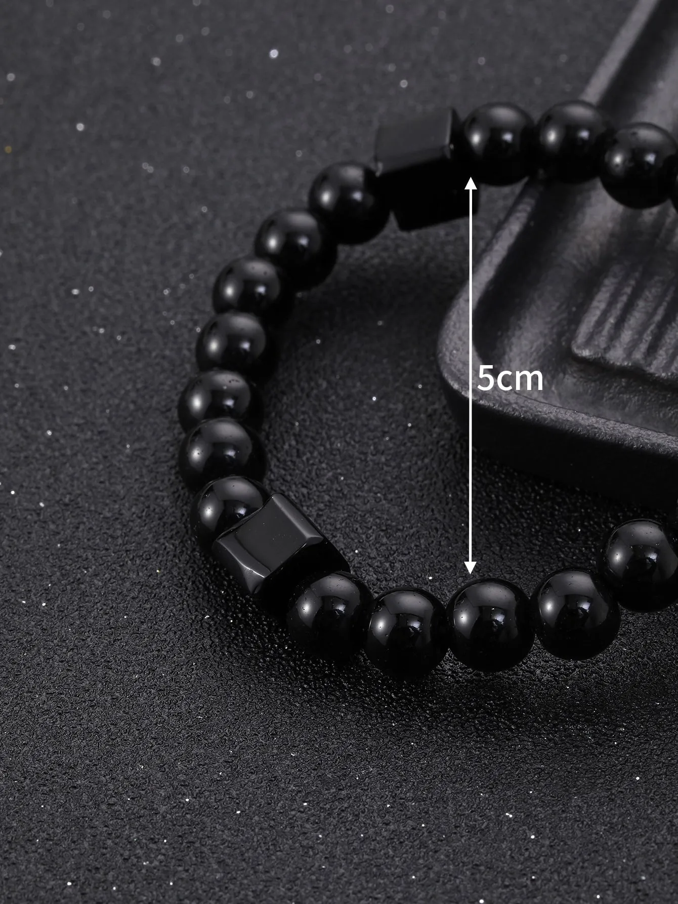 Black Cube Decor Beaded Bracelet for Women Men Stretchy Stackable Bracelets