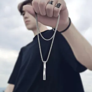 Black Rectangle Pendant Necklace Men Stainless Steel Chain Men Necklace Jewelry