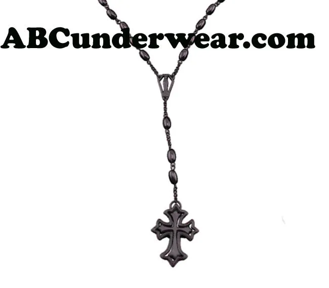 Black Rosary Necklace Cross