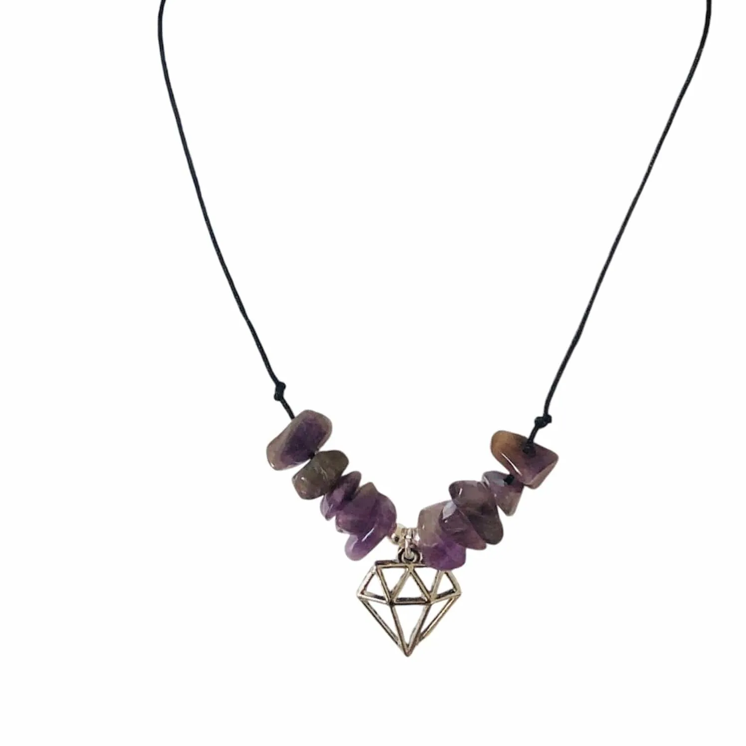 Black Thread Choker Necklace with Amethyst Chips