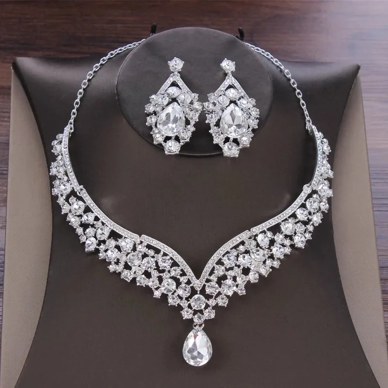 Bling Bridal Jewelry Sets Crystal Tiaras Necklace Earring Set