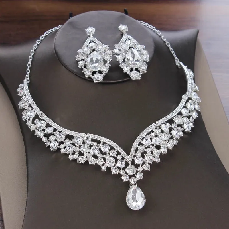 Bling Bridal Jewelry Sets Crystal Tiaras Necklace Earring Set