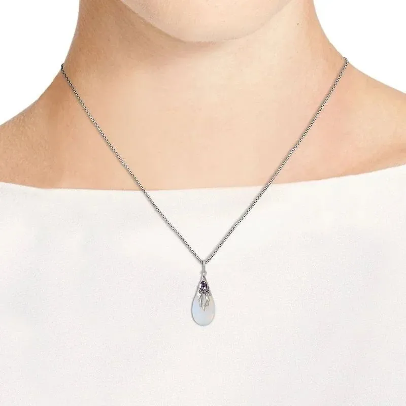 Bohemian Drop-Shaped Moonstone Inlaid Pendant