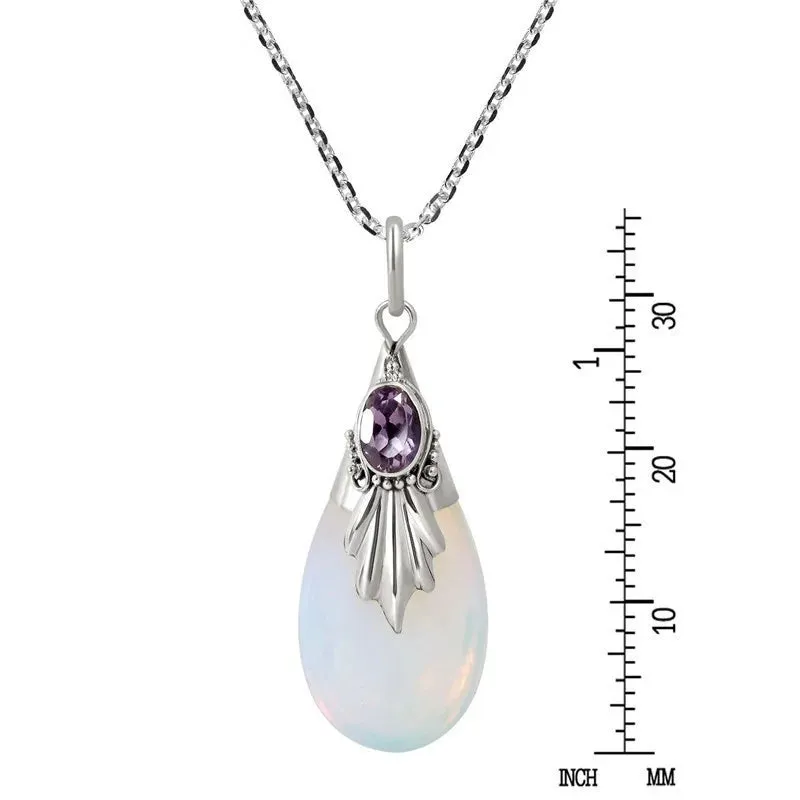 Bohemian Drop-Shaped Moonstone Inlaid Pendant