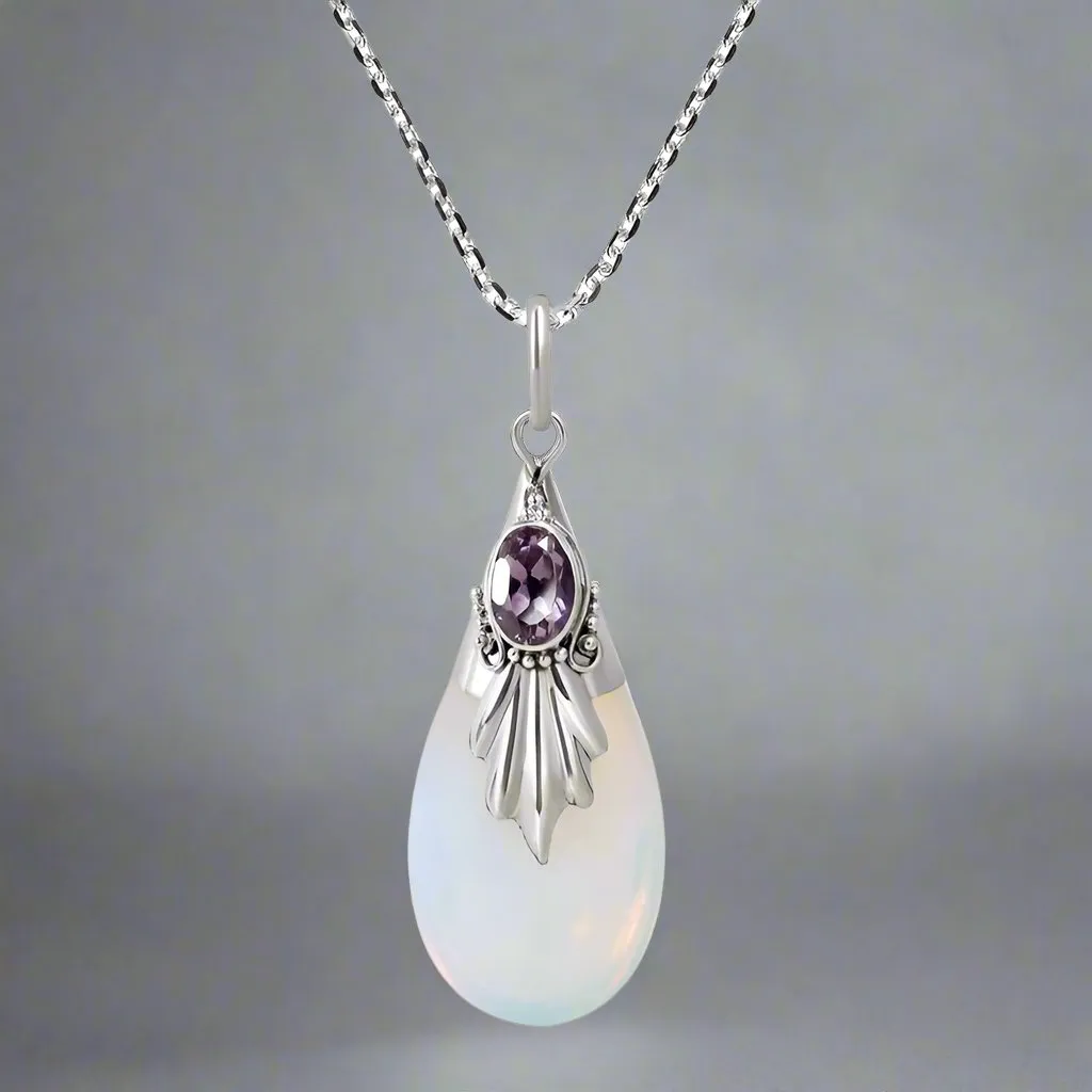 Bohemian Drop-Shaped Moonstone Inlaid Pendant