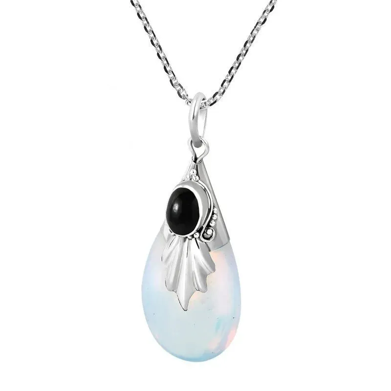 Bohemian Drop-Shaped Moonstone Inlaid Pendant