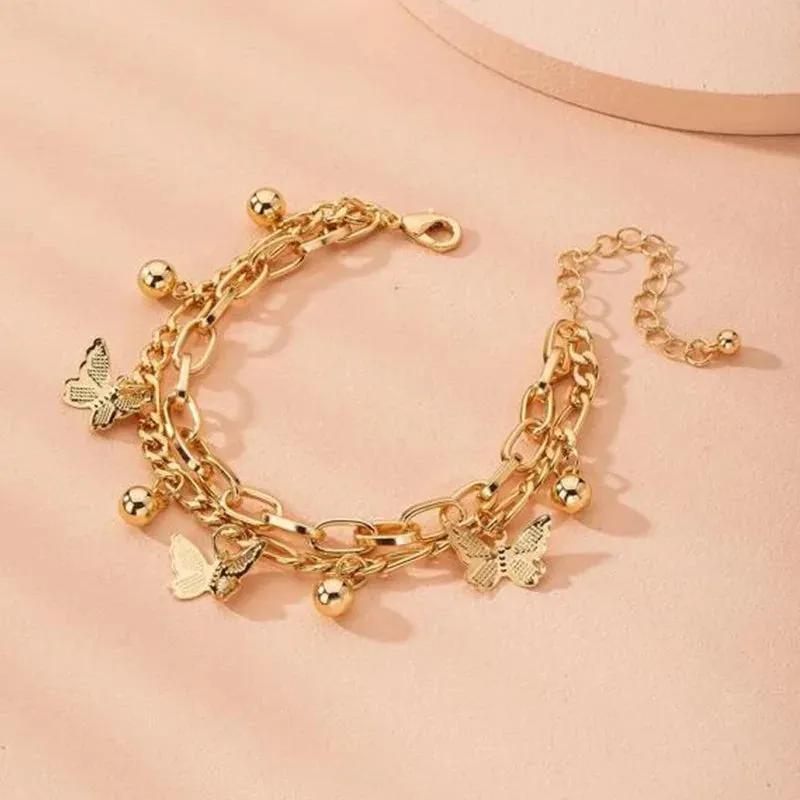 Butterfly Bracelet Woman Layered Girl Bracelets Tassel Fashion Clavicle Chain Lady Party European Zinc Alloy Collares