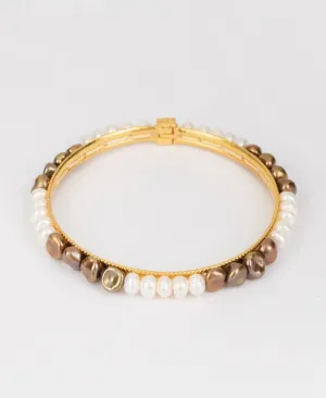 Classy White and Brown Pearl Bangle