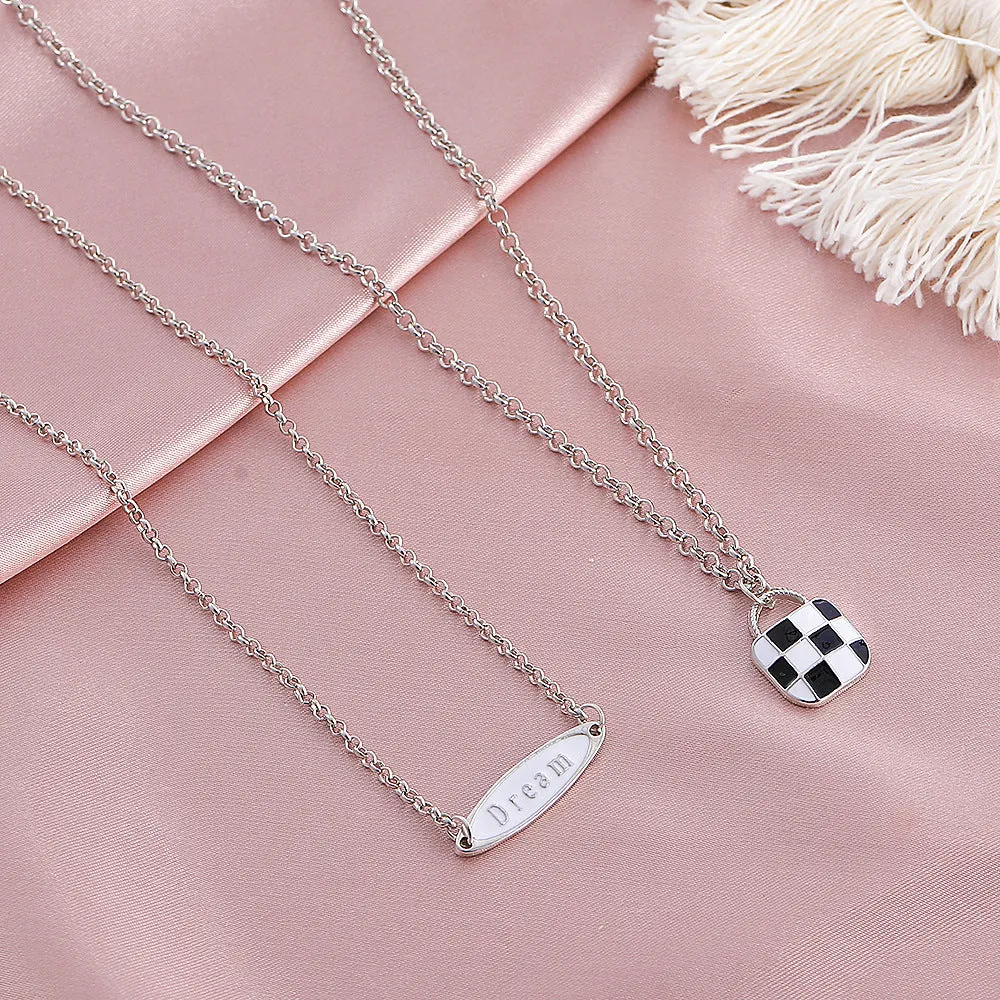 Cold Wind Double Layer Black And White Checkerboard Necklace Trendy Cool Bag