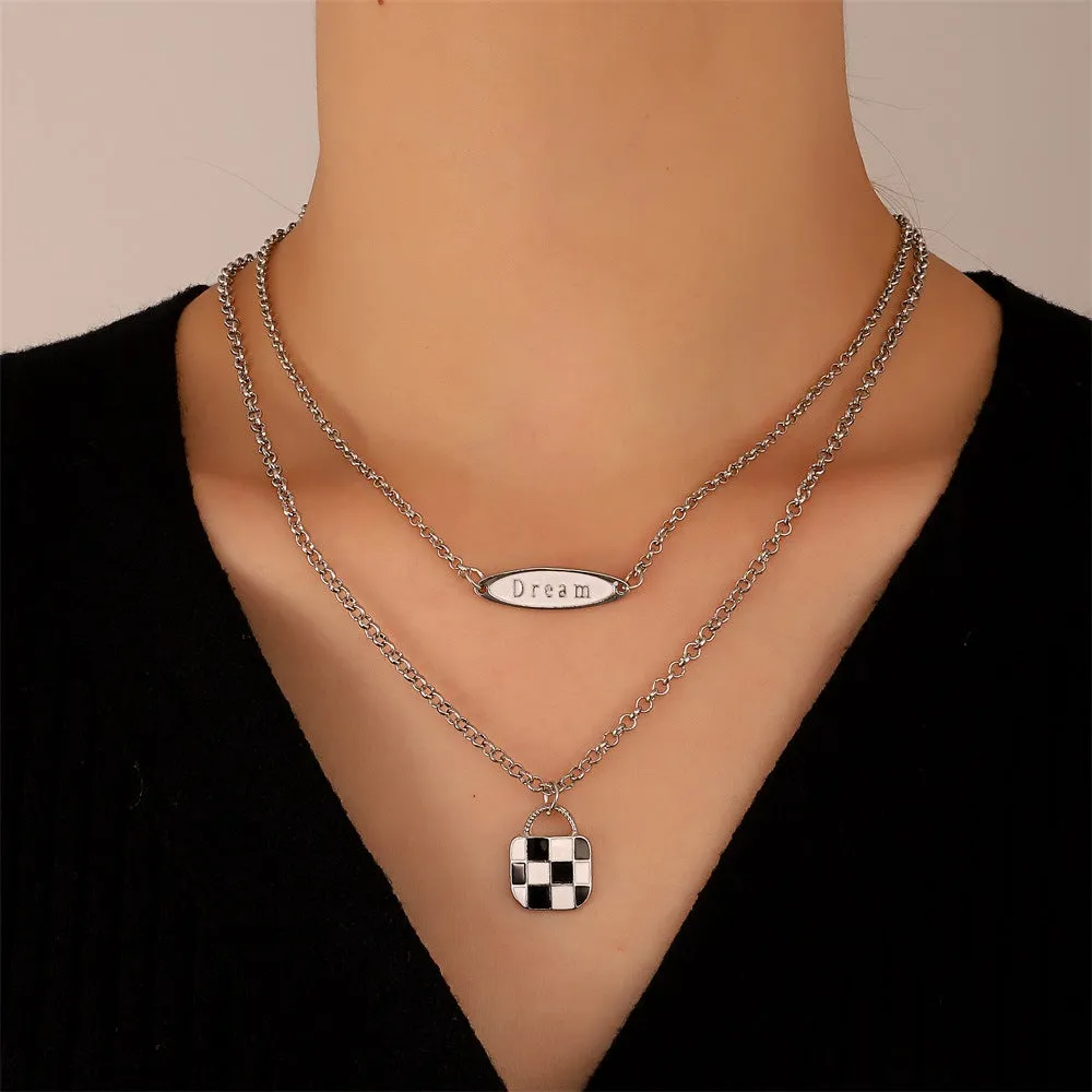 Cold Wind Double Layer Black And White Checkerboard Necklace Trendy Cool Bag