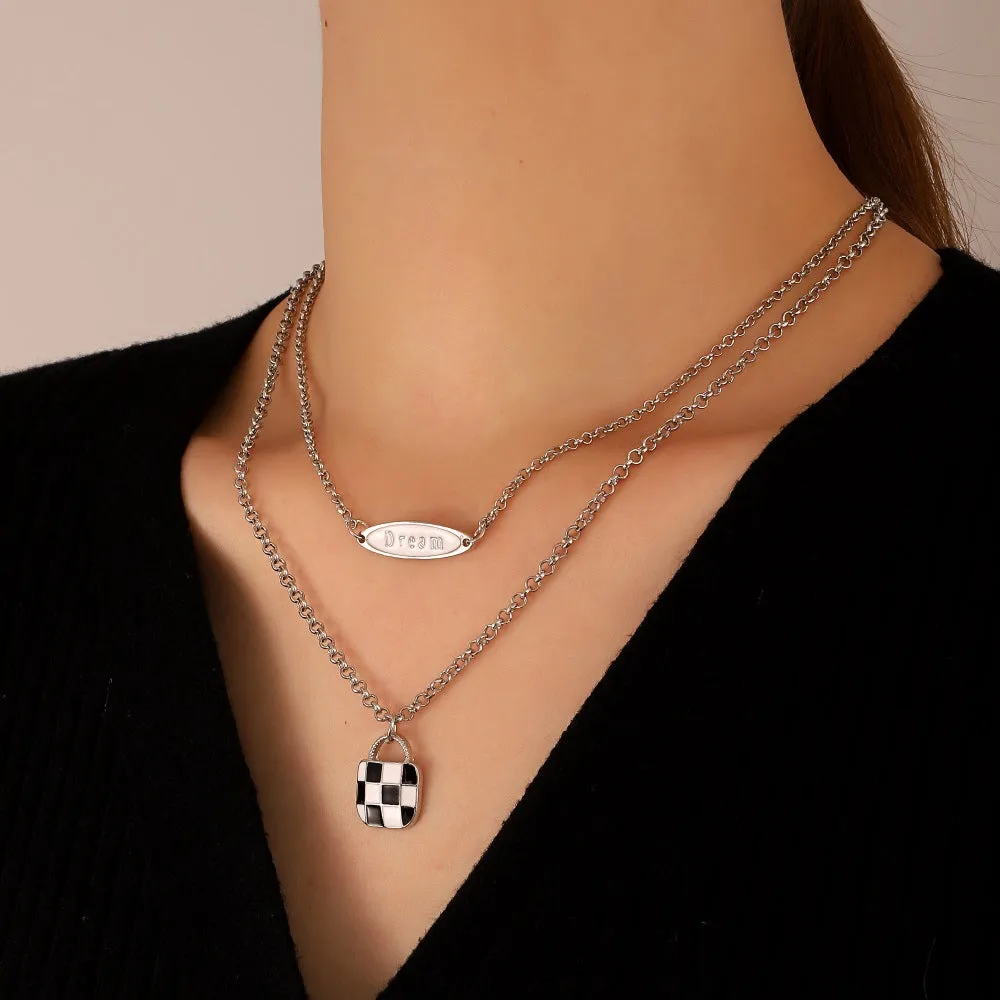 Cold Wind Double Layer Black And White Checkerboard Necklace Trendy Cool Bag