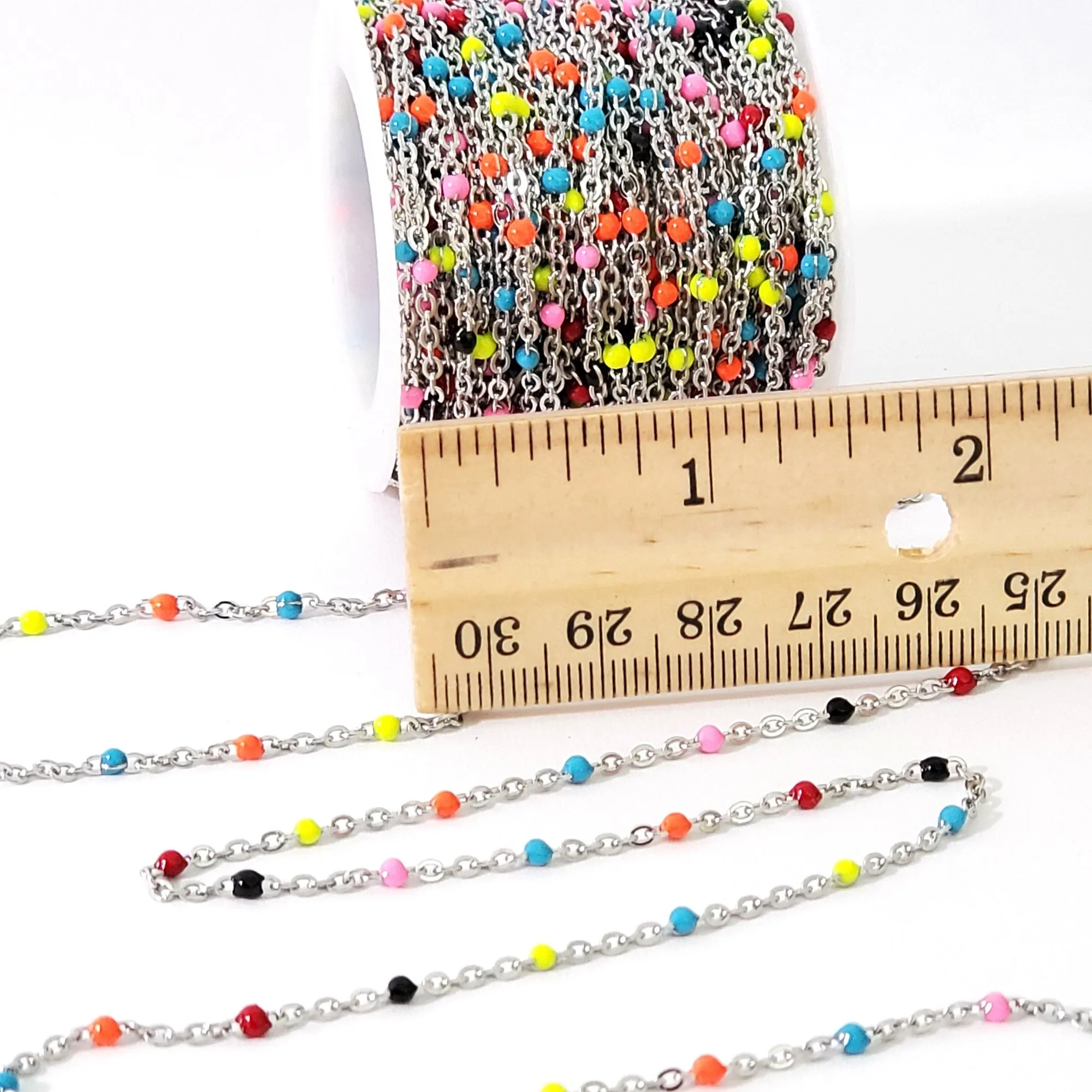 Colorful Enamel Stainless Station Chain, Bulk 30 Feet, #1000 CLR