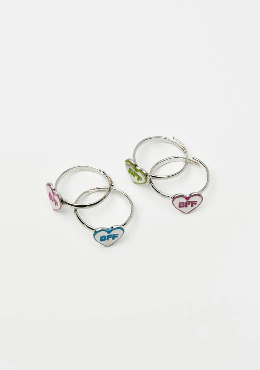 Colorful Love BFF Rings Set