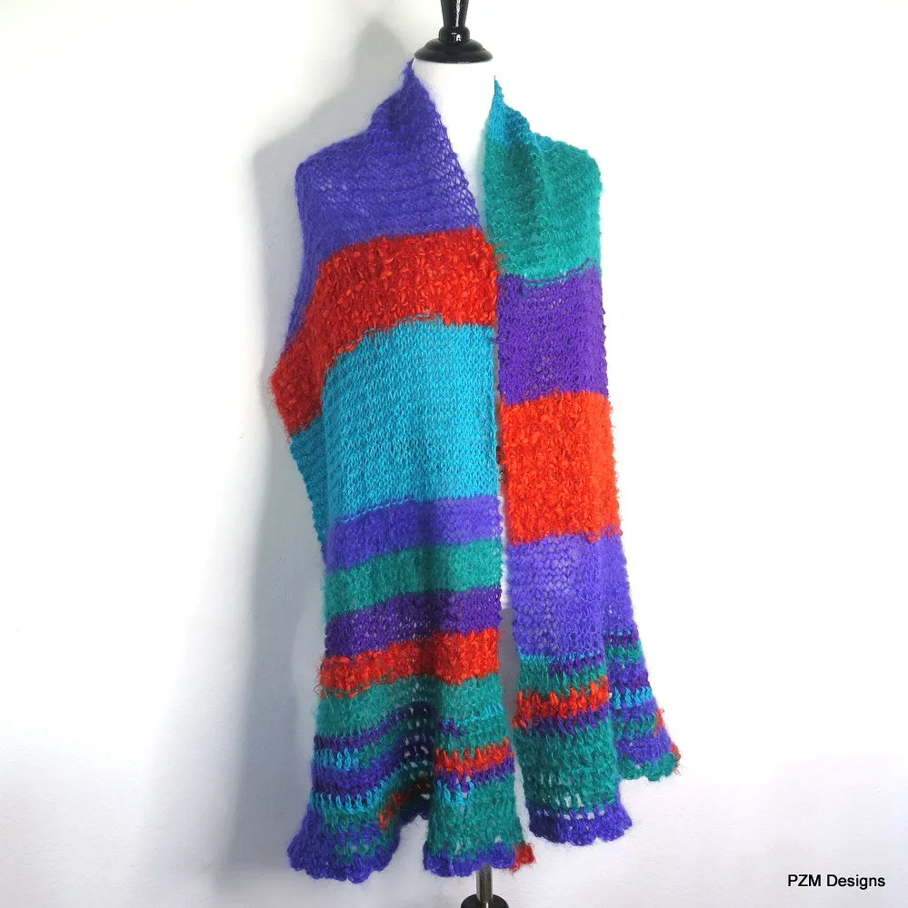 Colorful Mohair Shawl, Large Knit Evening Wrap, Luxury Gift for Her