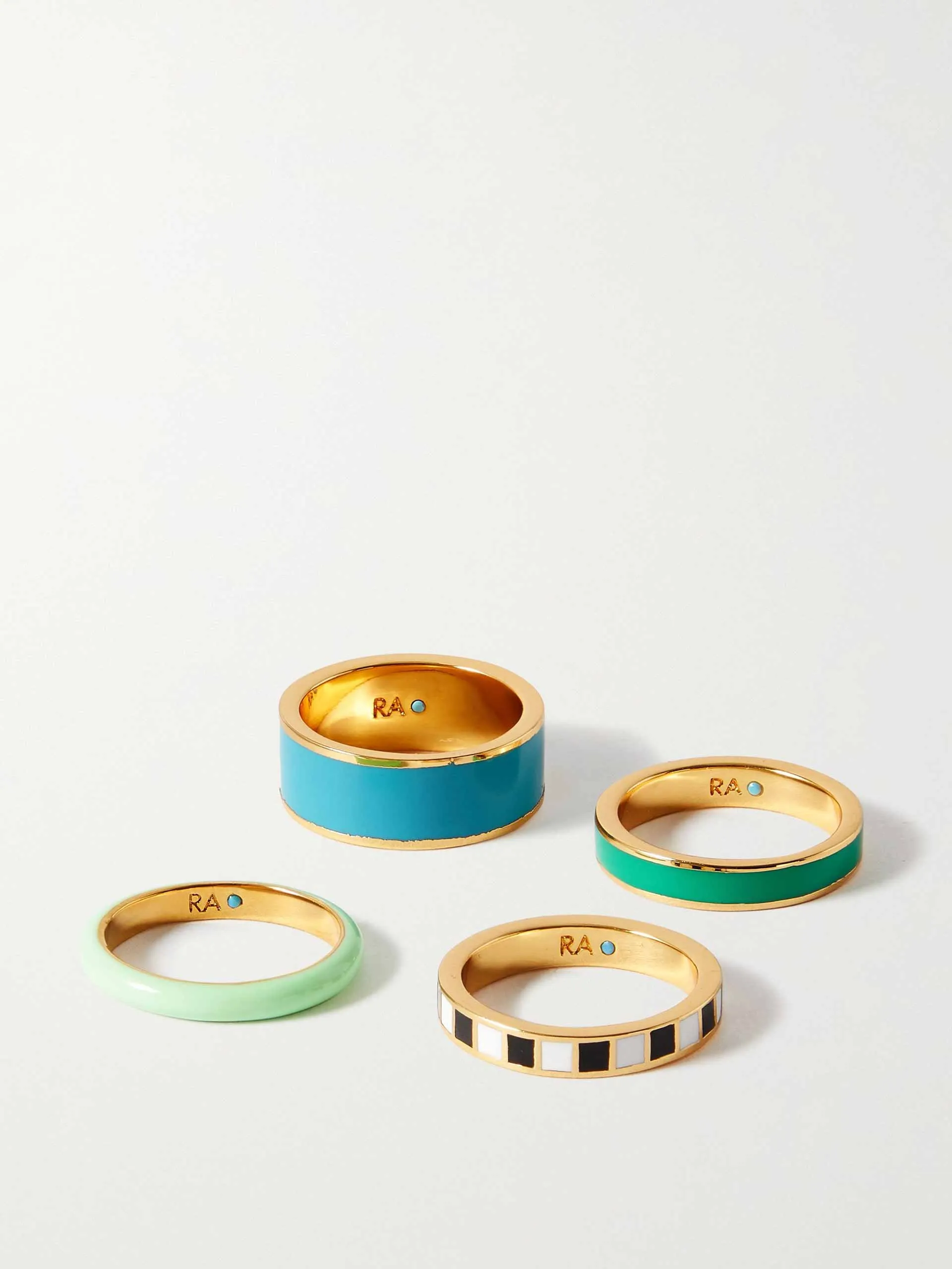 Cool Pools set of four gold-plated and enamel rings