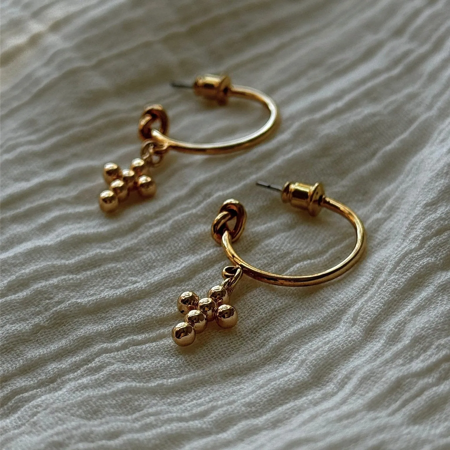 Cross Drop Hoop Earrings