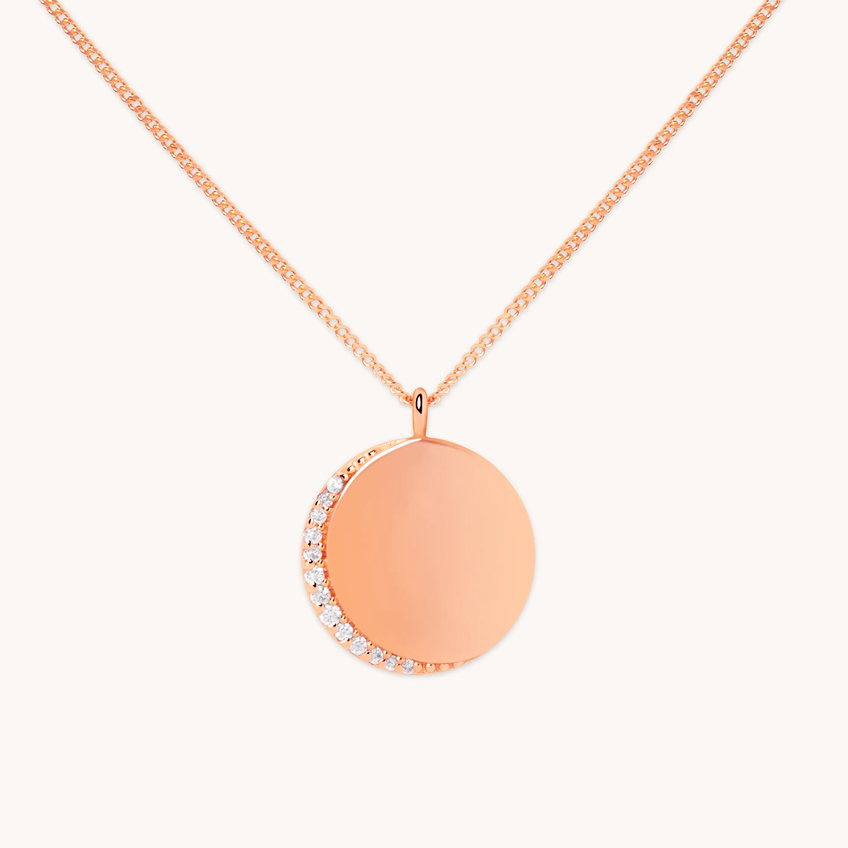 Crystal Crescent Pendant Necklace in Rose Gold