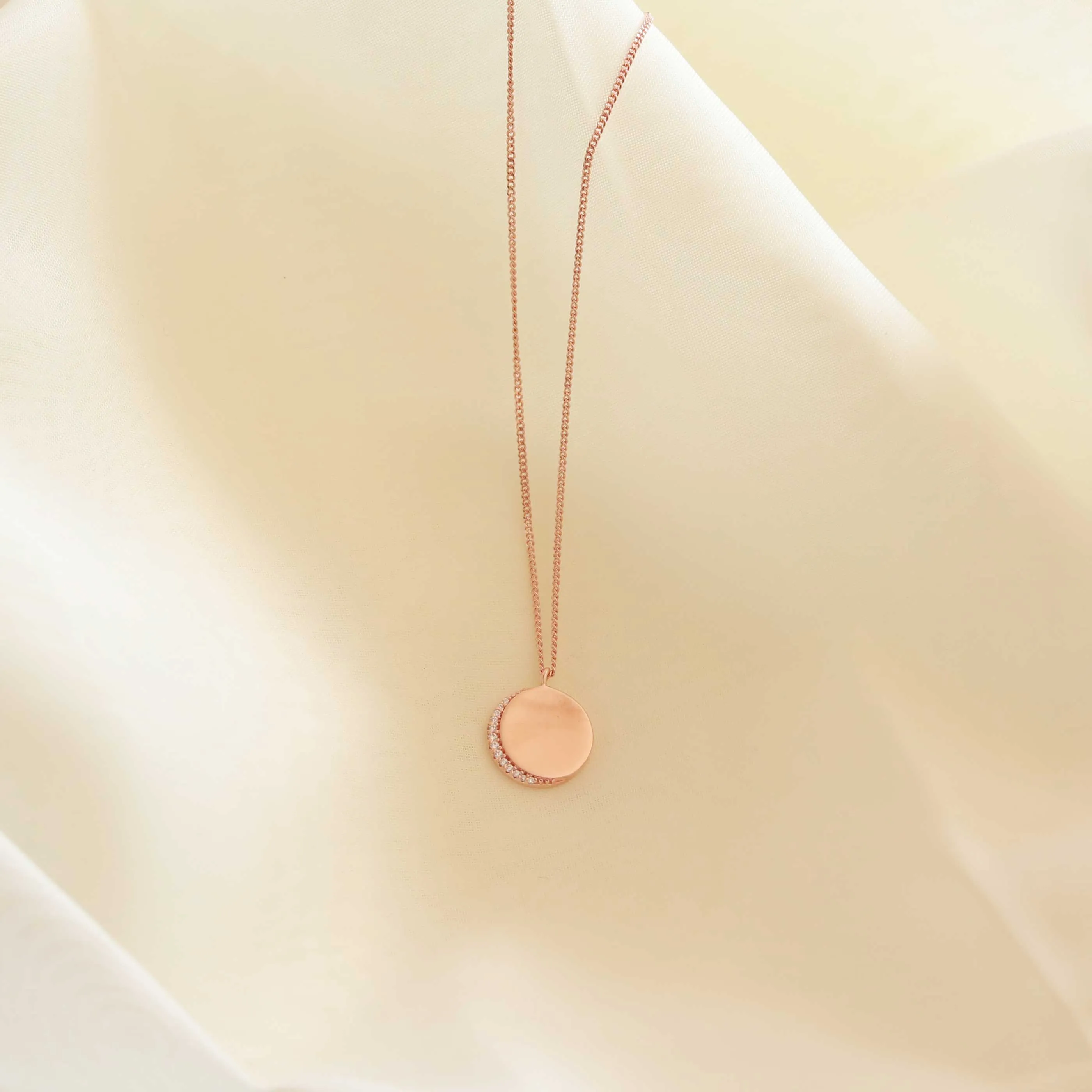 Crystal Crescent Pendant Necklace in Rose Gold