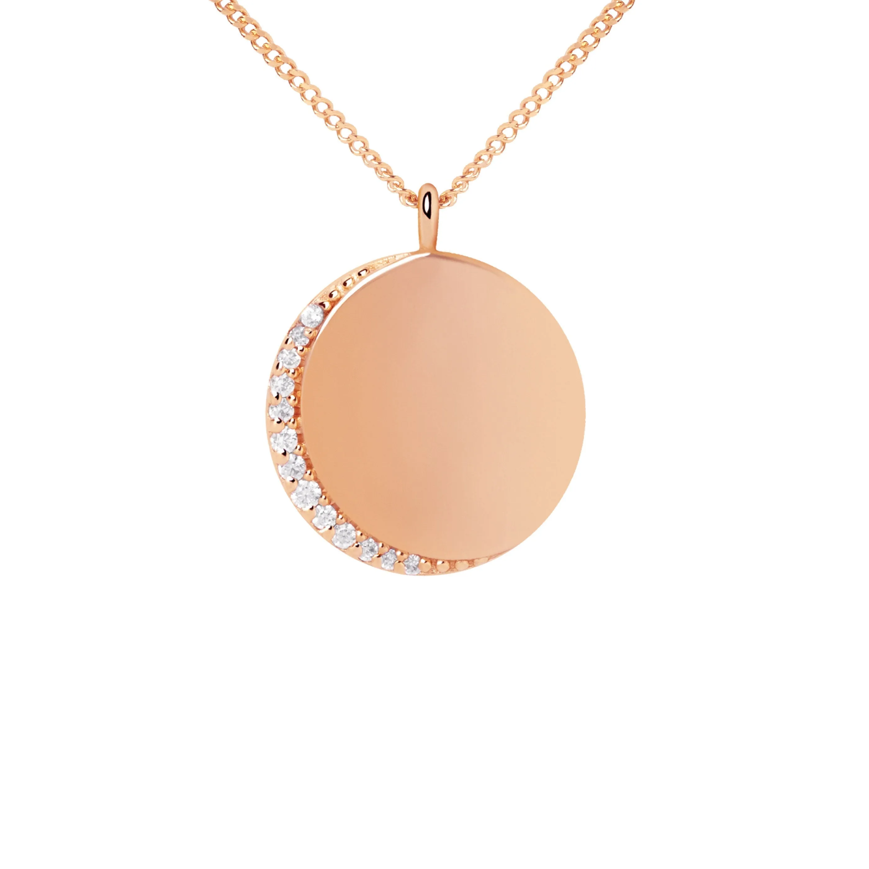 Crystal Crescent Pendant Necklace in Rose Gold