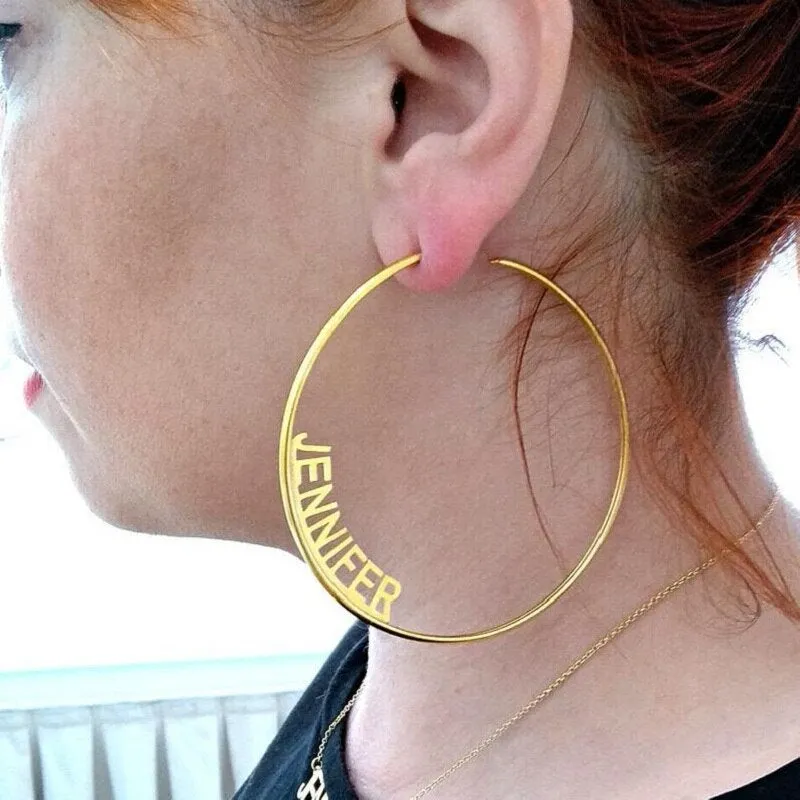 Custom Hoop Name Earrings | Personalized Name Earring | Hoop Earring | Thick Bamboo Earrings | Personalized Earrings | Large Hoop Earrings