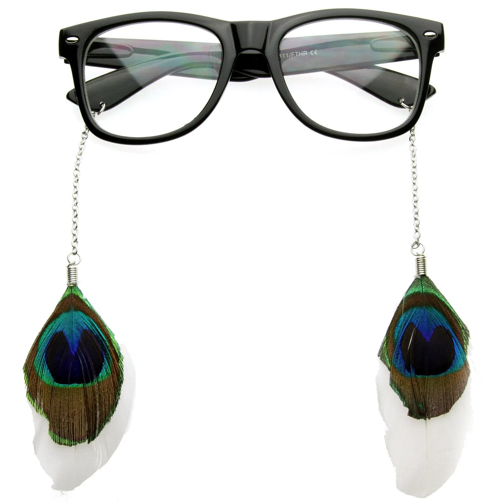 Cute Indie Feather Ear Rings Clear Lens Horned Rim Glasses 8473