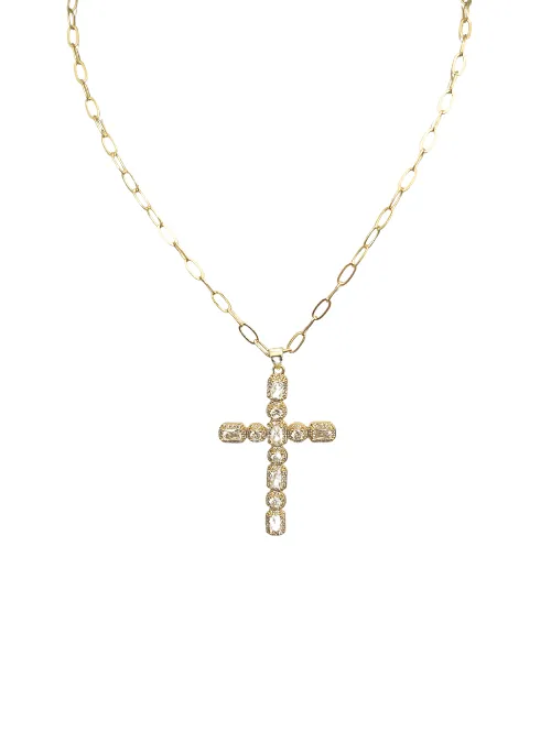 CZ Faceted Cross Necklaces Gold