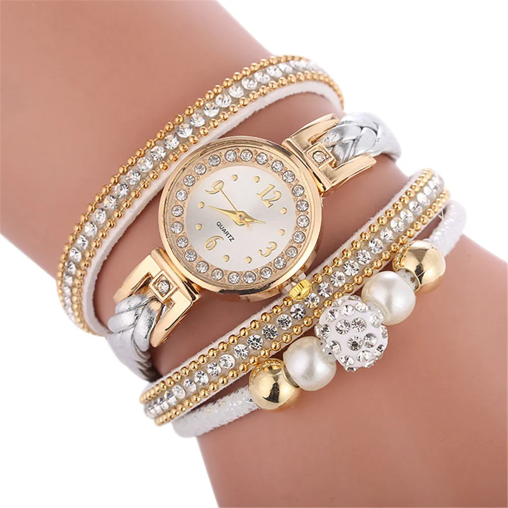 Diamond braided winding ladies bracelet watch