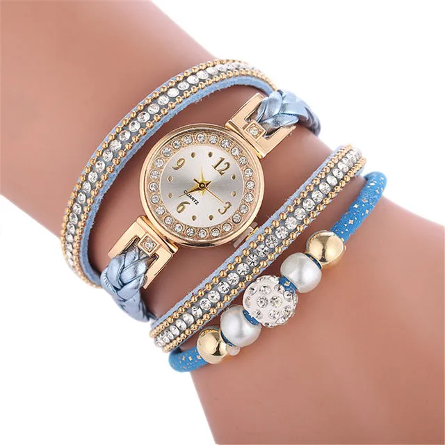 Diamond braided winding ladies bracelet watch