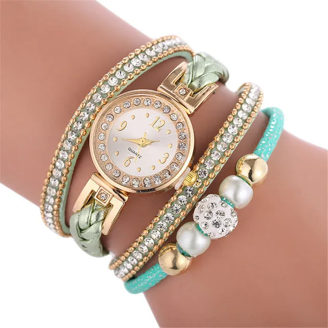 Diamond braided winding ladies bracelet watch