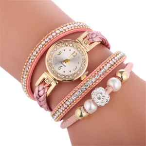 Diamond braided winding ladies bracelet watch