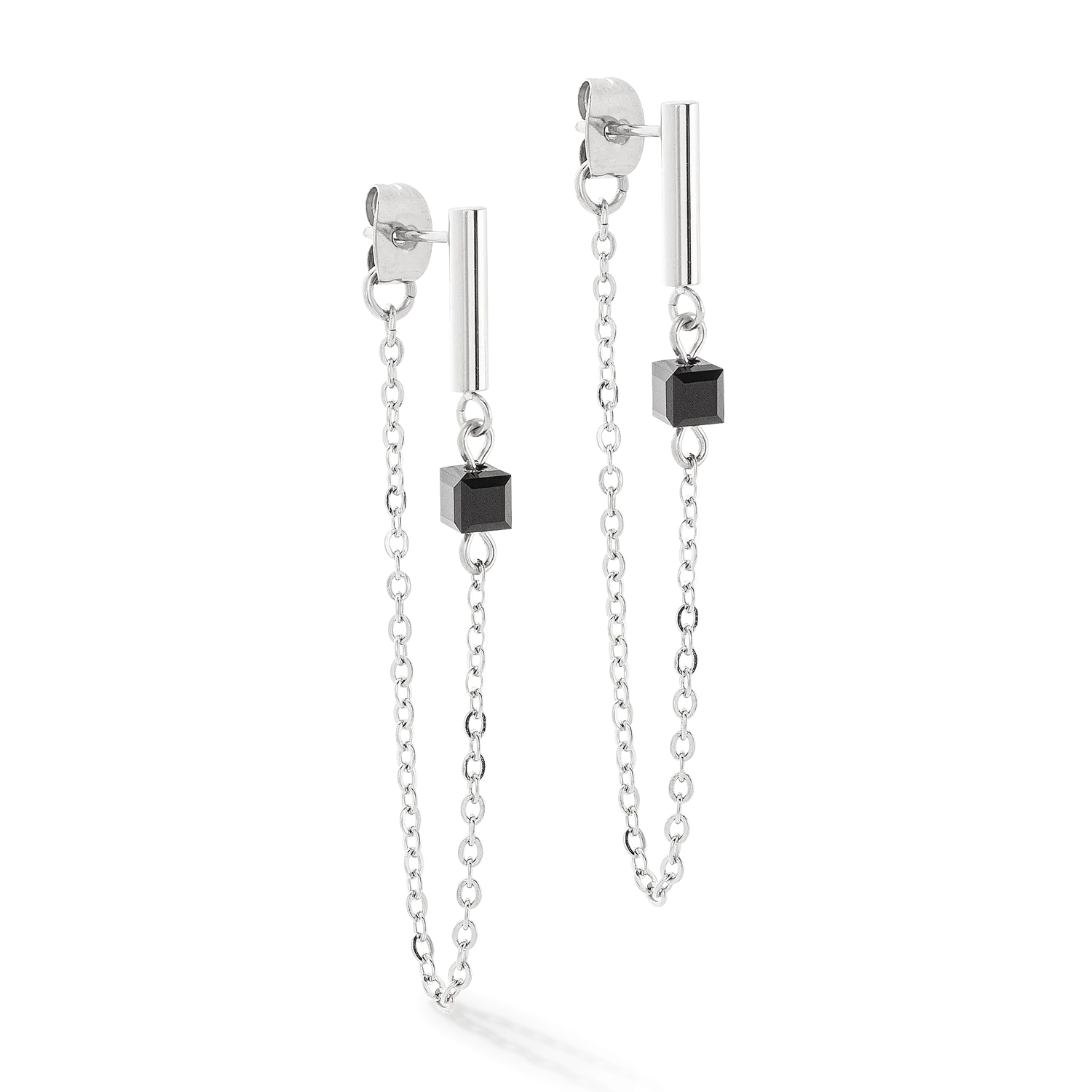 Earrings Mini Cubes & Chain silver-black