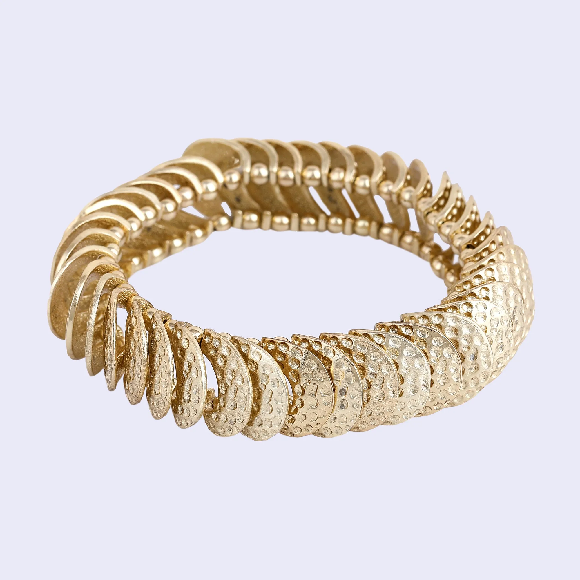 Estele Gold Tone Elegant & Stretchable Beaten Gold Bracelet for Women