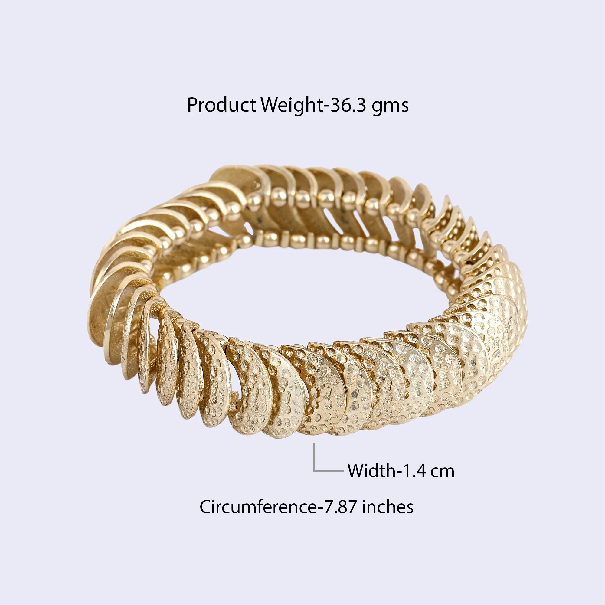 Estele Gold Tone Elegant & Stretchable Beaten Gold Bracelet for Women