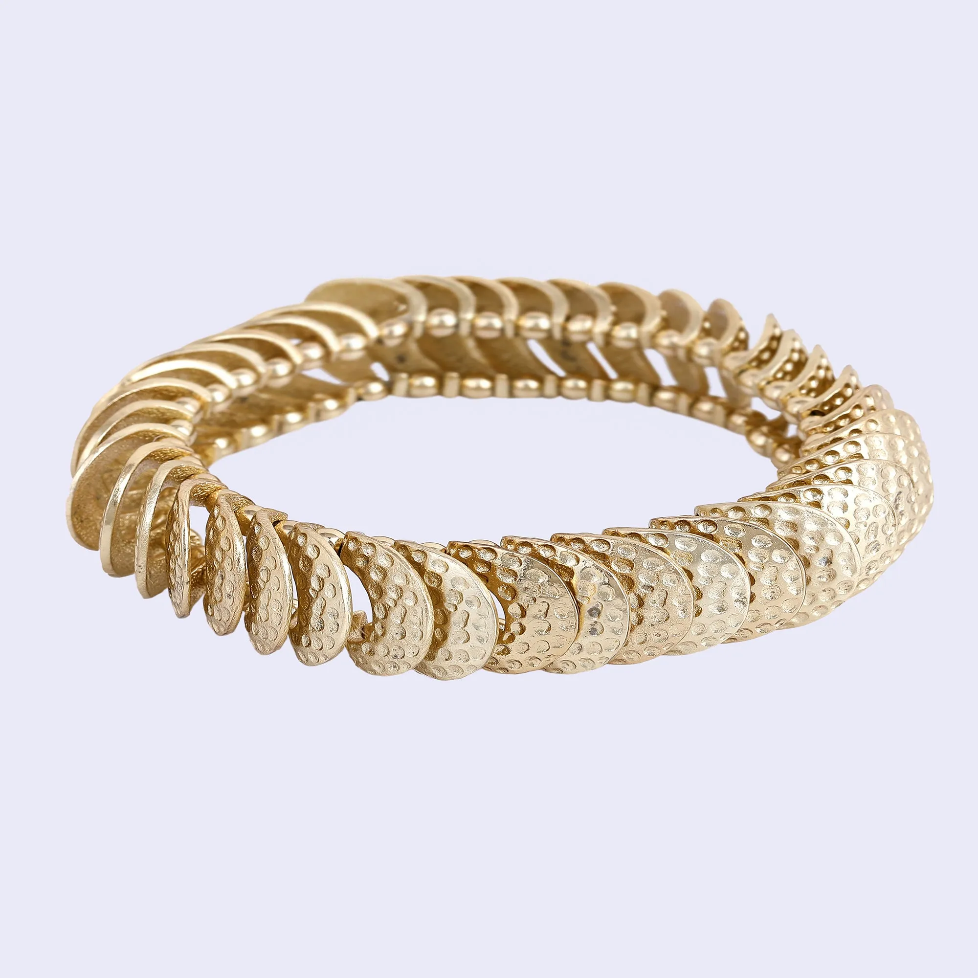 Estele Gold Tone Elegant & Stretchable Beaten Gold Bracelet for Women