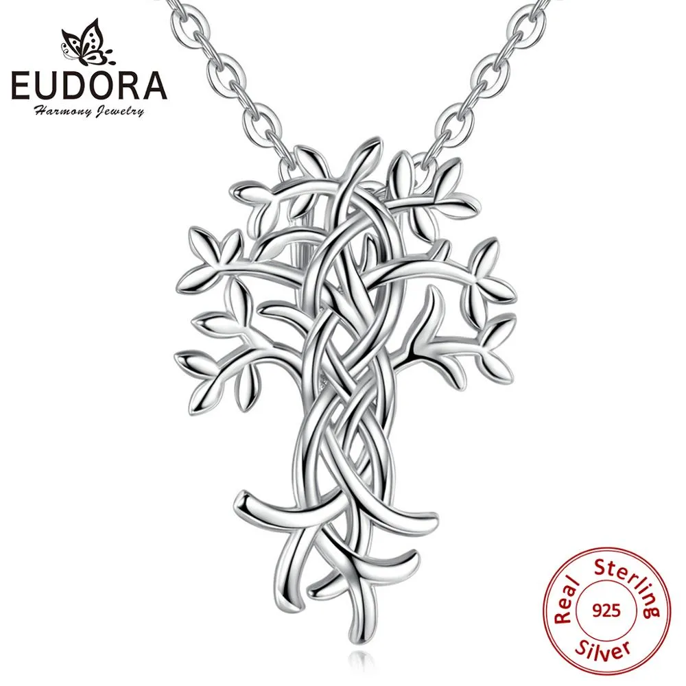 EUDORA Sterling Silver Celtic Knot Tree Of Life Pendant Necklace for Women