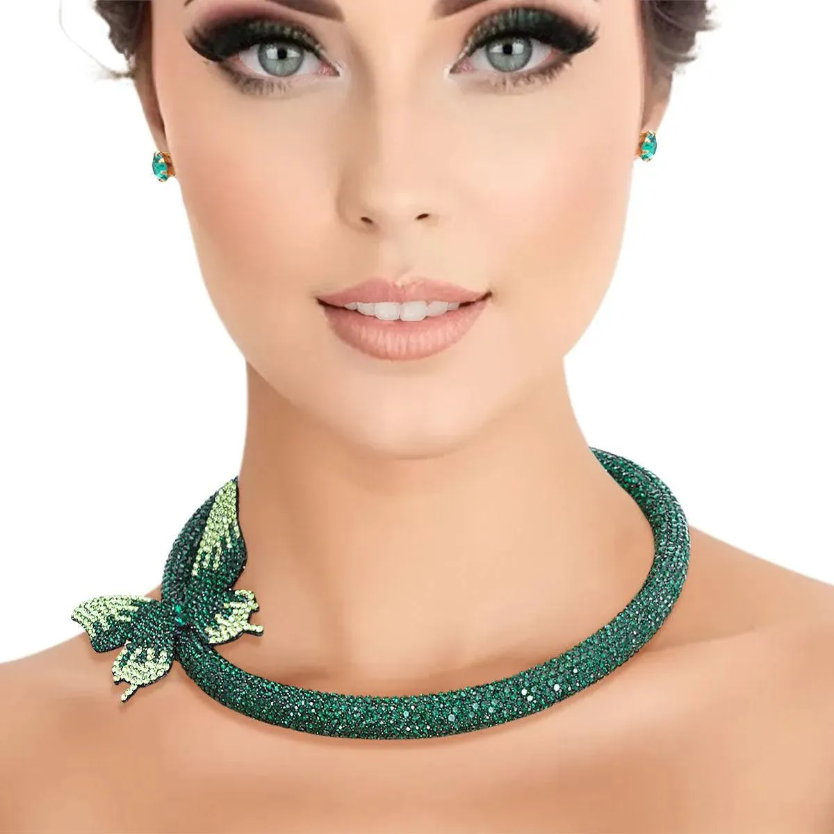 Fashion Forward: Chic Green Butterfly Rhinestone Chokers for Women