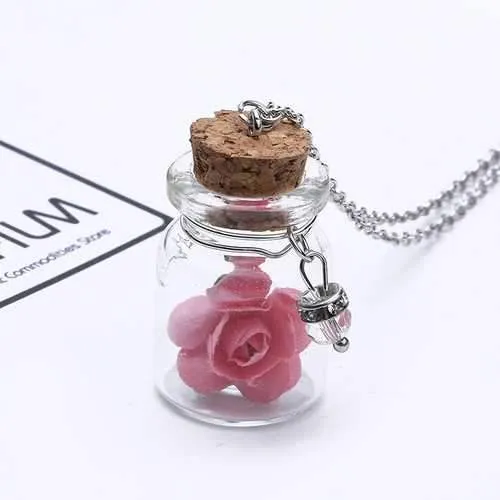 Fashion Glass Tiny Wishing Bottle Charm Necklace