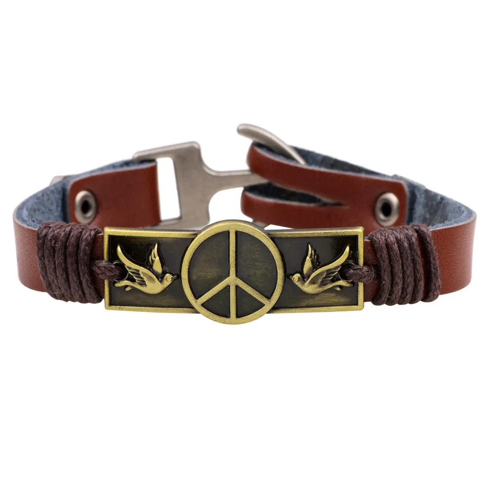 Fashionable Men's Antique Bronze Leather Bracelet